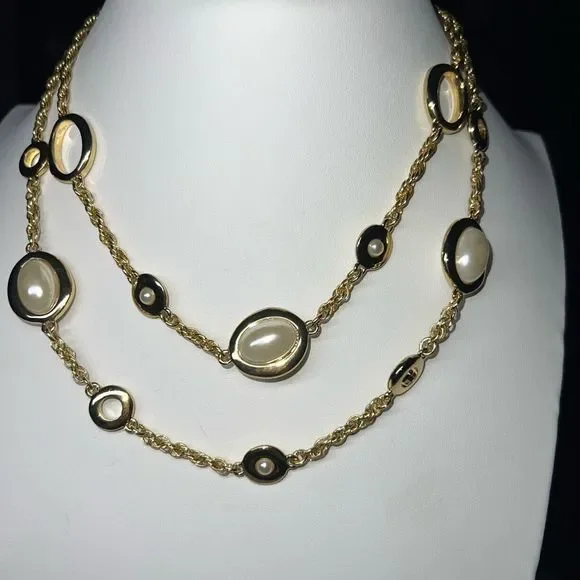 Talbots Double Chain With Faux Pearls - Picture 2 of 8